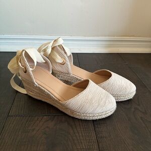 Beige Closed Toe Espadrille Wedges